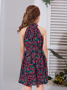 SHEIN Đầm Gái Thắt lưng Dây kéo Hoa Tất cả trên in Boho - Nhiều màu - Xem 2