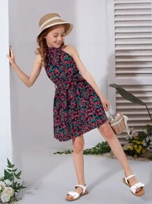 SHEIN Đầm Gái Thắt lưng Dây kéo Hoa Tất cả trên in Boho - Nhiều màu - Xem 4