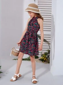 SHEIN Đầm Gái Thắt lưng Dây kéo Hoa Tất cả trên in Boho - Nhiều màu - Xem 6