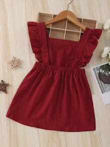 Đầm bé gái Xù màu trơn Dễ thương - Màu Đỏ Sâu - Xem 2