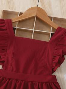 Đầm bé gái Xù màu trơn Dễ thương - Màu Đỏ Sâu - Xem 3