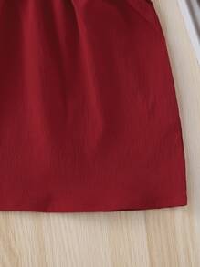 Đầm bé gái Xù màu trơn Dễ thương - Màu Đỏ Sâu - Xem 4