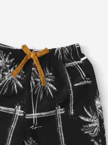 SHEIN Young Boy Coconut Tree Print Tee & Drawstring Waist Track Shorts - Multicolor - View 4