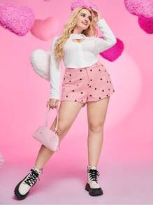 SHEIN EZwear Plus Heart Print High Waist Shorts - Dusty Pink - View 5