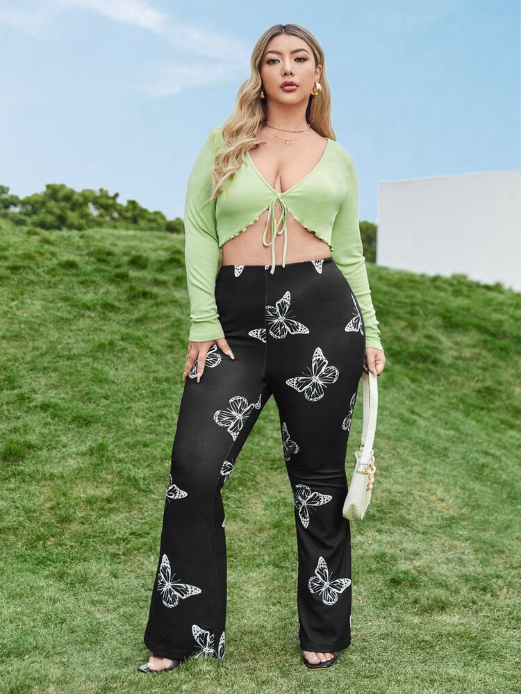 SHEIN Bộ thời trang Plus Size Xù nhỏ Thắt nơ trước Loại bướm Thanh lịch - Nhiều màu - Xem 1