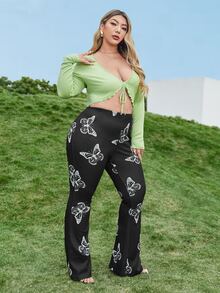 SHEIN Bộ thời trang Plus Size Xù nhỏ Thắt nơ trước Loại bướm Thanh lịch - Nhiều màu - Xem 4