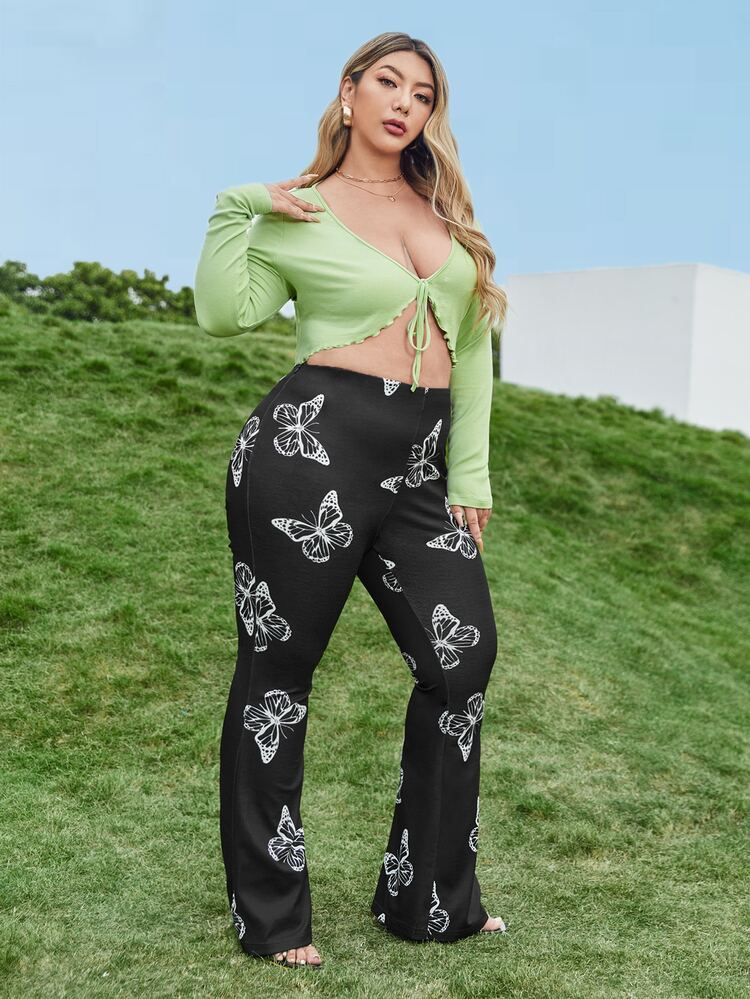 SHEIN Bộ thời trang Plus Size Xù nhỏ Thắt nơ trước Loại bướm Thanh lịch - Nhiều màu - Xem 4
