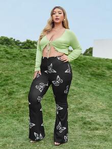 SHEIN Bộ thời trang Plus Size Xù nhỏ Thắt nơ trước Loại bướm Thanh lịch - Nhiều màu - Xem 5