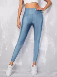 SHEIN EZwear 熒光橙寬腰帶緊身打底褲 - 霧霾藍 - 查看 4