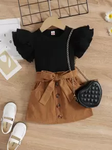 SHEIN 年輕女孩荷葉邊上衣和連身腰帶短裙