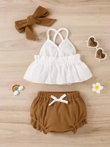 Bebé ribete con fruncido Top de tirantes & Shorts con diadema - Multicolor - Ver 1