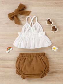 Bebé ribete con fruncido Top de tirantes & Shorts con diadema - Multicolor - Ver 2