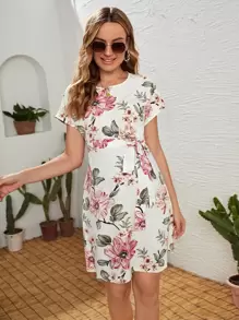 SHEIN Váy Bà bầu Thắt nút Hoa Boho - Nhiều màu - Xem 1