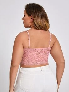 大碼蕾絲拼接吊帶上衣 - 藕粉色 - 查看 2