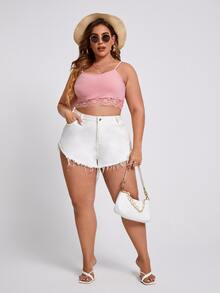 大碼蕾絲拼接吊帶上衣 - 藕粉色 - 查看 3