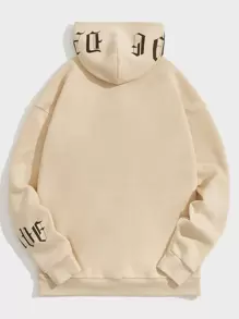 Manfinity VCAY Men Letter & Floral Print Hoodie - Beige - View 2