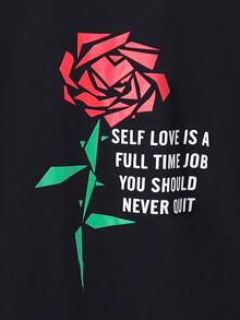 Toddler Girls Rose & Slogan Graphic Tee - Black - View 3