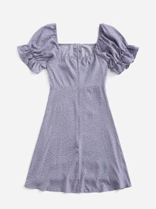 Soleia 大碼波卡圓點荷葉邊袖連衣裙 - 淡紫色 - 查看 2