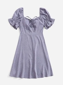 Soleia 大碼波卡圓點荷葉邊袖連衣裙 - 淡紫色 - 查看 5