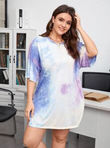 SHEIN EZwear Áo thun Plus size Chia Cà vạt nhuộm Giải trí - Nhiều màu - Xem 4