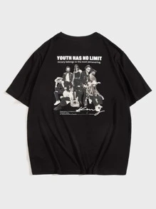 Manfinity VCAY 男士標語和人物圖案T恤 - 黑色 - 查看 1