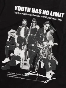 Manfinity VCAY 男士標語和人物圖案T恤 - 黑色 - 查看 4