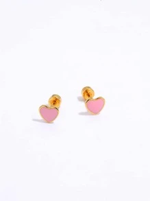 Heart Shaped Stud Earrings Valentines,Mom,Mother,Mother's Day,Gift - Yellow Gold - View 1