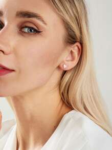 Heart Shaped Stud Earrings Valentines,Mom,Mother,Mother's Day,Gift - Yellow Gold - View 2