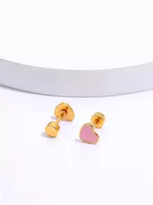 Heart Shaped Stud Earrings Valentines,Mom,Mother,Mother's Day,Gift - Yellow Gold - View 3