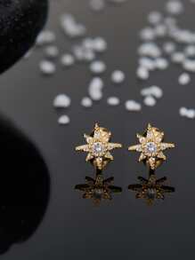 Cubic Zirconia Decor Stud Earrings - Yellow Gold - View 3