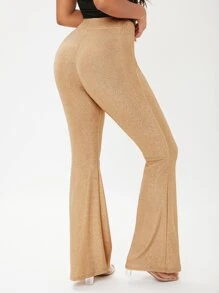 SHEIN Flare Leg Glitter Trousers - Champagne - View 2