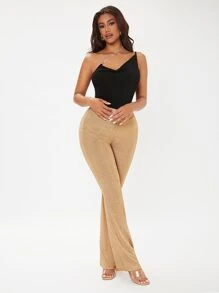 SHEIN Flare Leg Glitter Trousers - Champagne - View 3