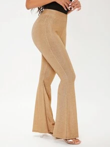 SHEIN Flare Leg Glitter Trousers - Champagne - View 4