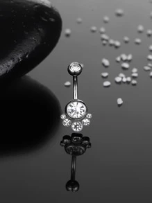 Perfect Piercing Rhinestone Decor Navel Belly Ring Stainless Steel Magnetic Septum Body Jewelry Gift For Women & Men Non-Piercing - Silver - View 1