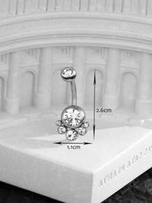 Perfect Piercing Rhinestone Decor Navel Belly Ring Stainless Steel Magnetic Septum Body Jewelry Gift For Women & Men Non-Piercing - Silver - View 4