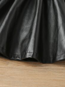 SHEIN 少女收褶pu擺裙 - 黑色 - 查看 4