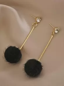 小絨球耳墜 - 黑色 - 查看 2