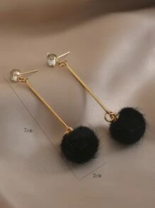 小絨球耳墜 - 黑色 - 查看 3