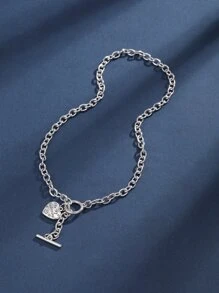 情人節雕刻字母愛心掛飾項鍊 - 銀色 - 查看 1