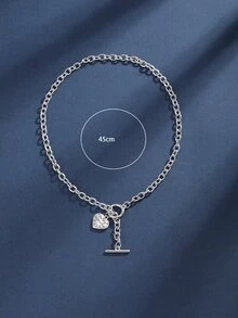 情人節雕刻字母愛心掛飾項鍊 - 銀色 - 查看 3