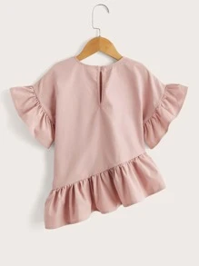 SHEIN Girls Keyhole Back Ruffle Detail Top - Dusty Pink - View 2
