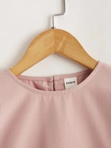 SHEIN Girls Keyhole Back Ruffle Detail Top - Dusty Pink - View 3