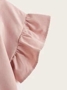 SHEIN Girls Keyhole Back Ruffle Detail Top - Dusty Pink - View 4