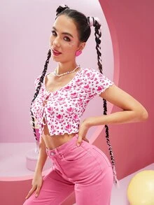 ViktoriiavkArt 愛心和字母圖案前繫帶短款上衣 - 彩色 - 查看 5