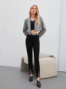 MOTF PREMIUM Blazer viscosa recortado con parte delantera abierta - Gris - Ver 7