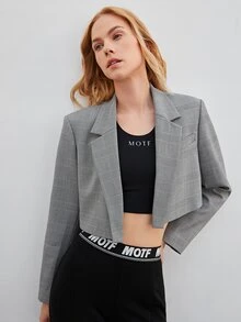 MOTF PREMIUM Blazer viscosa recortado con parte delantera abierta - Gris - Ver 10