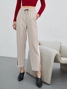 MOTF PREMIUM LETTER TAPE SPLIT TROUSERS - Apricot - View 3