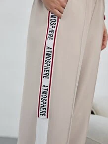 MOTF PREMIUM LETTER TAPE SPLIT TROUSERS - Apricot - View 7