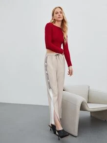 MOTF PREMIUM LETTER TAPE SPLIT TROUSERS - Apricot - View 9