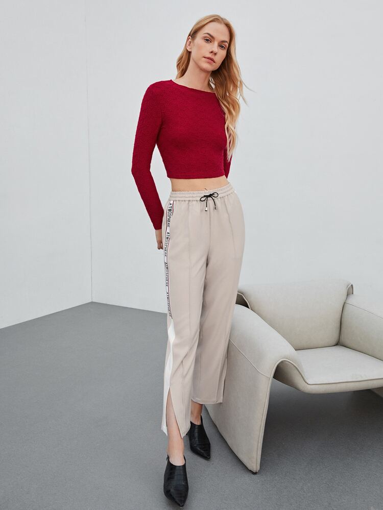 MOTF PREMIUM Pantalones con cinta con letra con abertura - Albaricoque - Añade 10